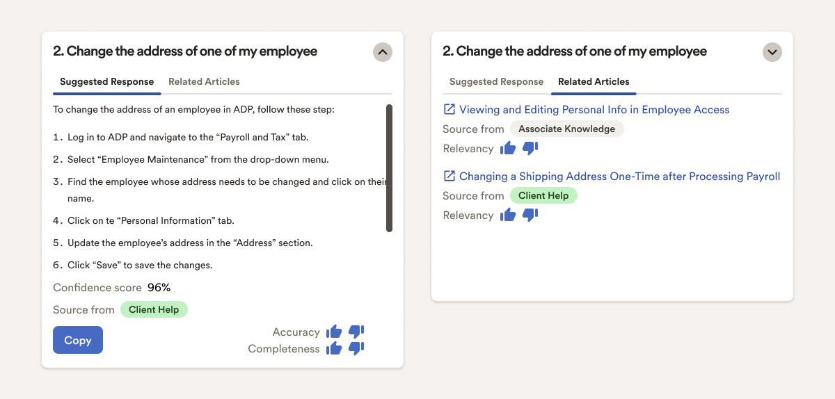 Chat Assist card showing Problem Statement and Suggested Response, with tab option to view Recommended Articles.